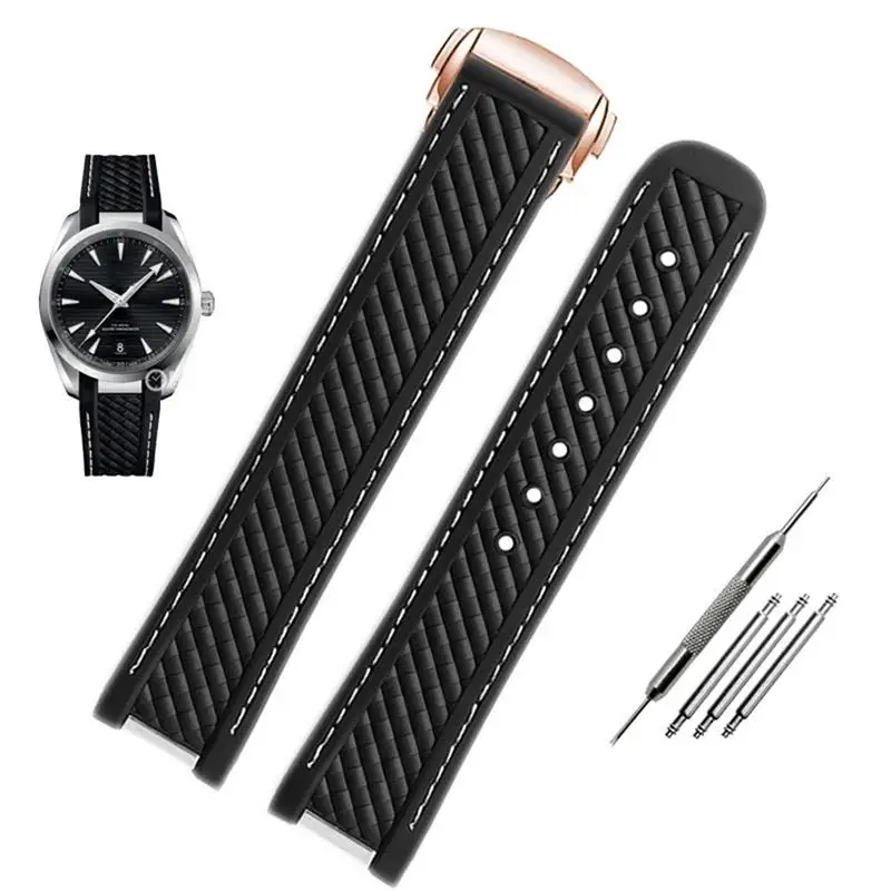 

SCHIK 20mm Watchband Curved End Silicone Rubber Watch band with Metal for Omega strap Seamaster 300 AQUA TERRA AT150 8900 +