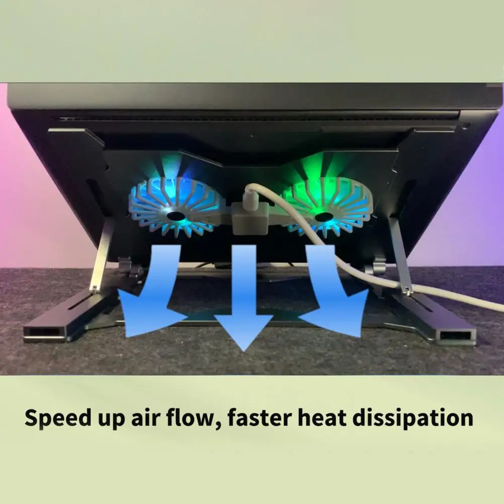 Soporte antideslizante para ordenador portátil, enfriador con ventilador de radiador doble, Delgado, silencioso y ajustable, eficiente