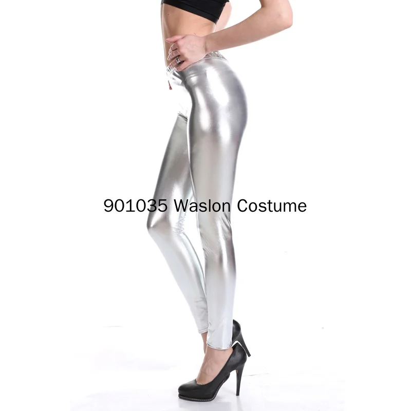 Women solid Metallic green gold silver Leggings party Rave Booty skinny Pants Shiny Fitness pencil Legging M-XXL