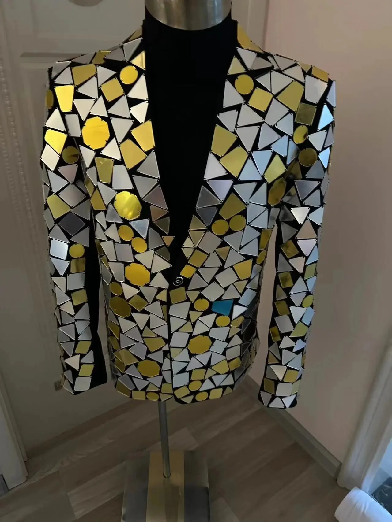 

Men's Suit Gold Silver Lens Casual Blazers Singer DJ Host Performance Dress Stage Dance Costumes