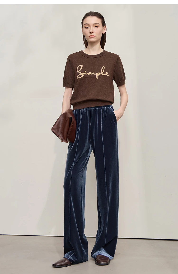 AMII Women's Pants Wide-leg Solid Knitted Pants Casual Woman Trousers 2025 Autumn New Retro Versatile Ladies Clothing 12523110