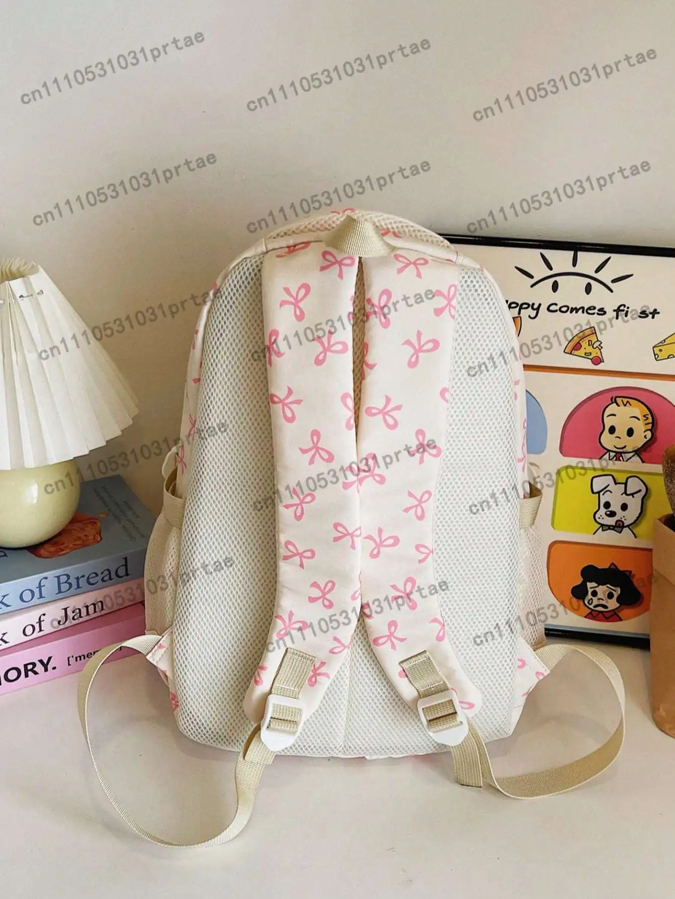 3pcs Nylon Bow Print Backpack Set,Foldable Multi-Po Cket Large CapacityWater-Resistant Zipper Backpack Suitable F Or Teenagers,H