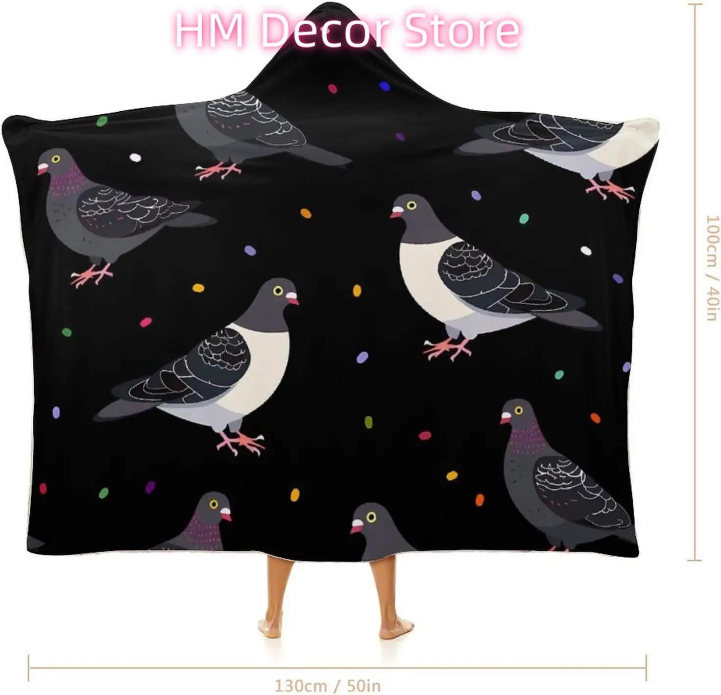 Cute Cartoon Pigeons Wearable Hooded Blanket Warm Cozy Blanket Wrap Oversized Throw Cape