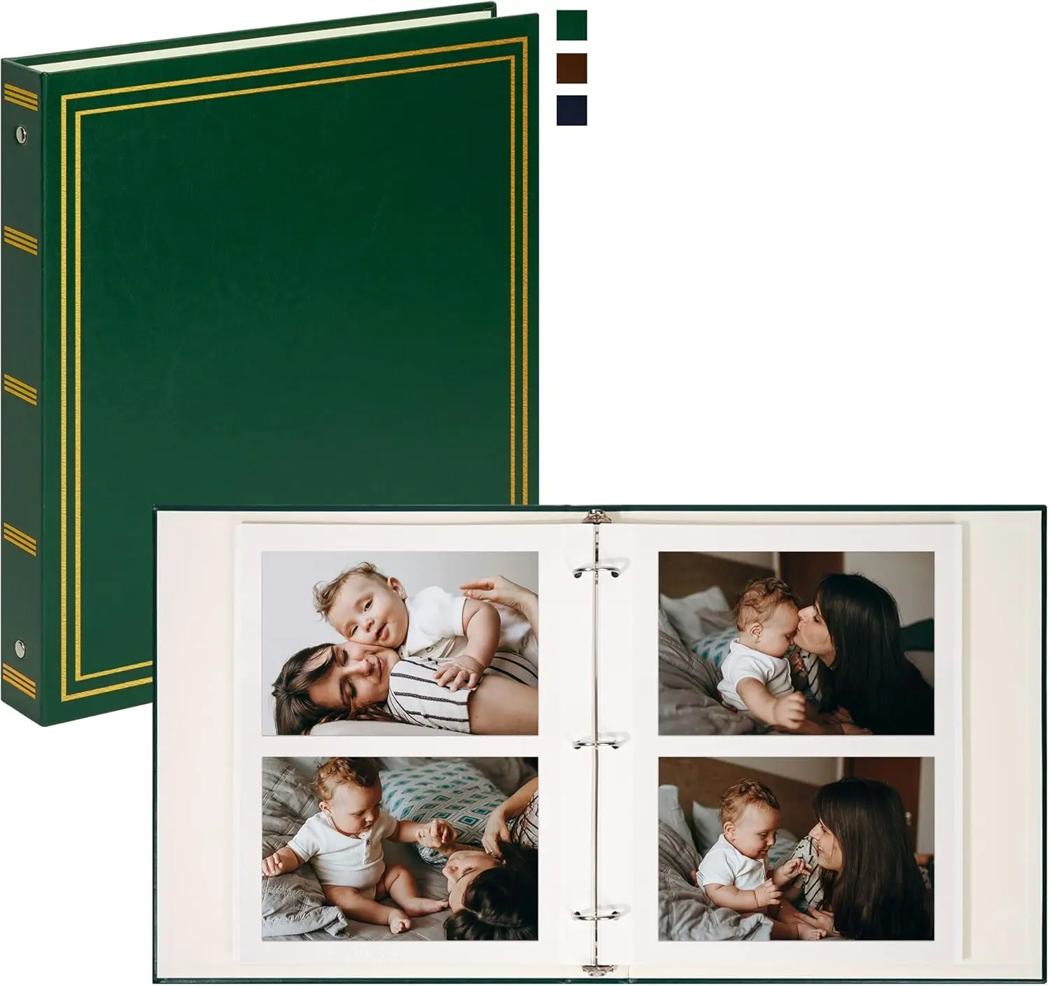 

Photo Album Self Adhesive Leather Cover D Ring Binder Vintage Printed Photo Book fits 4x6 5x7 Memory Book with Blank Sti