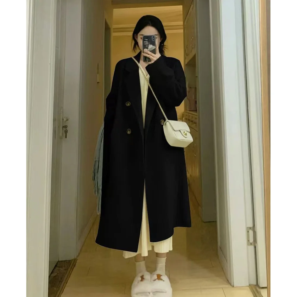 

Hepburn's Advanced Korean Coat In Autumn And Winter, The New 2024 Long Double-sided Woolen Coat, FemaleTide.