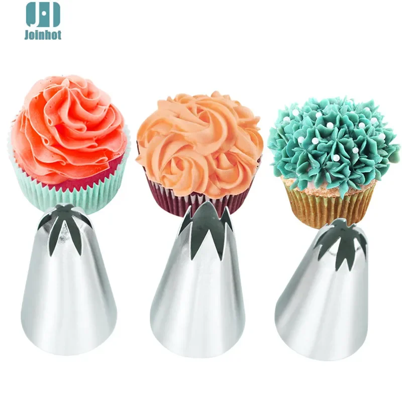 Icing Piping Tip Set,3 Large Decorating Tips Stainless Steel,DIY Cream Rose Flower Piping Tips,Cupcake Pastry Tips for Cake Deco