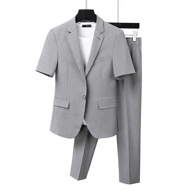 Costume d'été fin rayé pour homme, style coréen, LH082