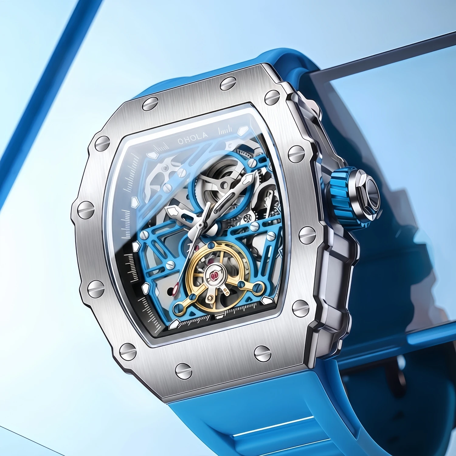 Fashion Luxury Men\'s Watch ONOLA Hollow Out Rudder Flywheel Fully Automatic Mechanical Waterproof Silicone Watches Clock