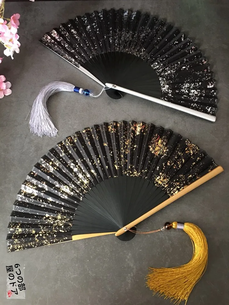

Gold And Silver Silk Fan for Women Traditional Chinese Photoaphy Props Handmade Bamboo Bone 6 Inch Silk Fan