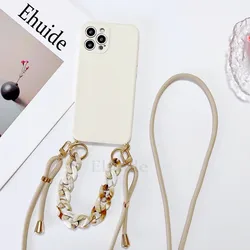 Luxury Marble Chain Crossbody Case For Samsung Galaxy S23 Ultra S22 Plus S21 S20 FE S10 Note 20 Silicone Tpu Strap Lanyard Cover