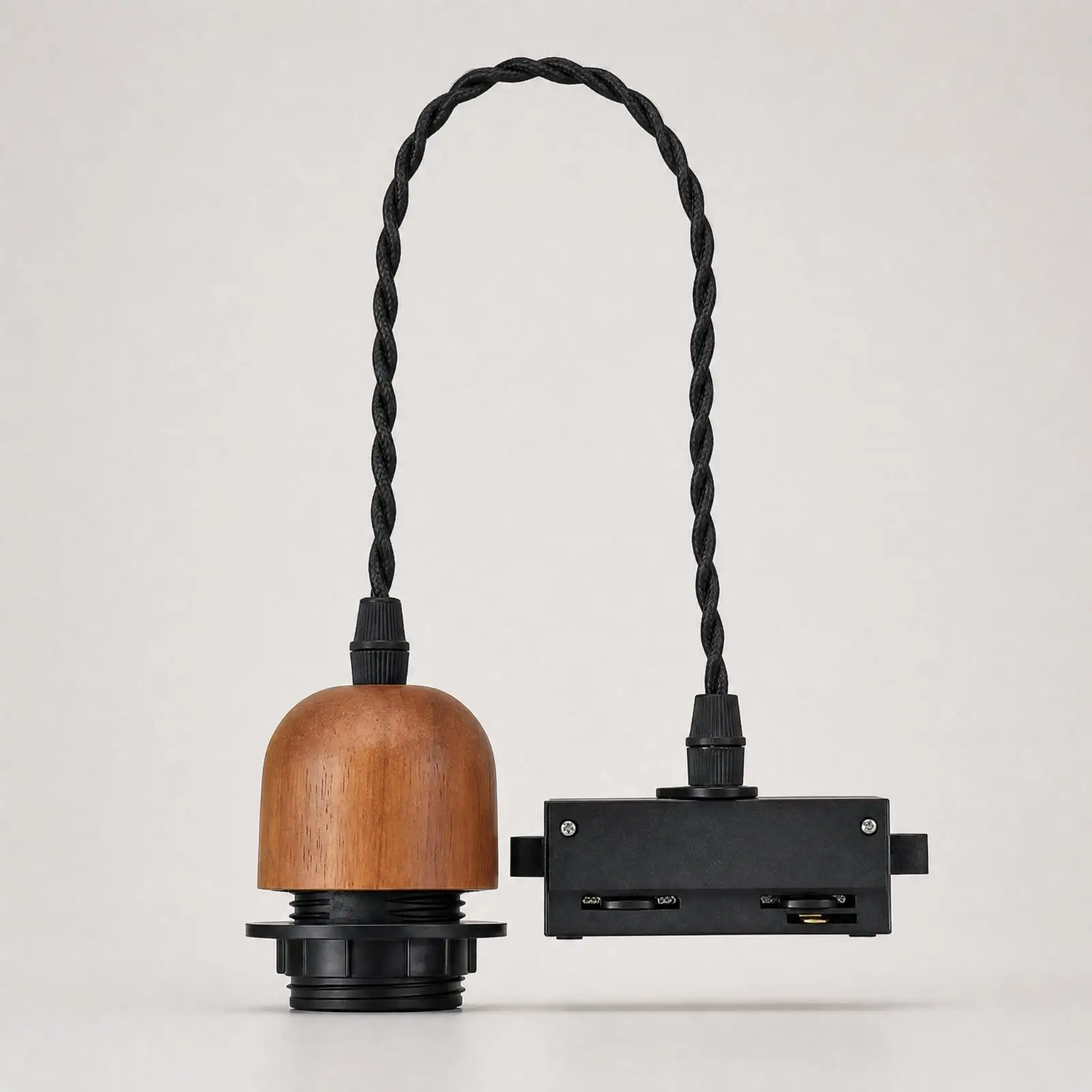 E27 Track Light Adapter Cord Walnut Wood Socket Pendant Lighting Kit for Custom Decor in Cafe Restaurant Spaces