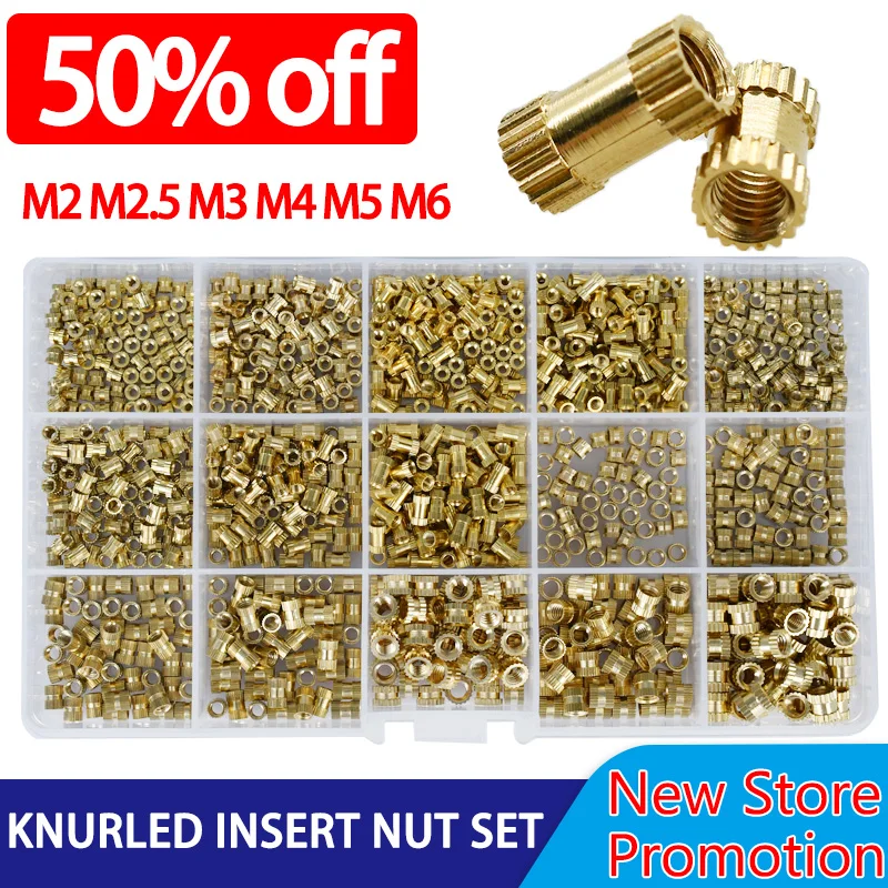 

Copper Inserts Brass Double Pass Knurl Nuts Kit Set M2 M2.5 M3 M4 M5 M6 Embedded Fastener Spacing Nuts Assortment Kit Set Box
