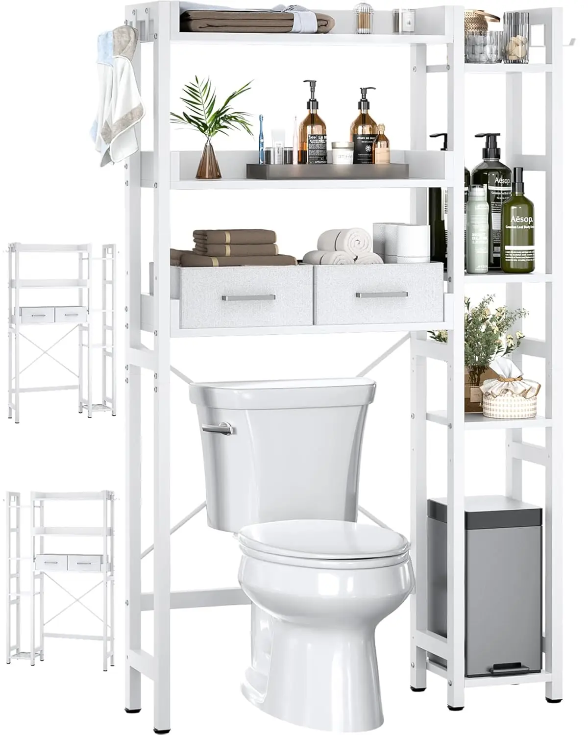

Over Toilet Storage 7-Tier Adjustable Shelf Cabinet 2 Drawers 4 Hooks Bathroom Laundry, Customized