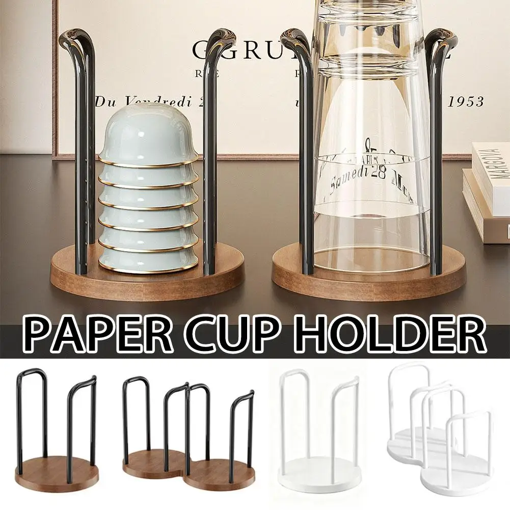 Disposable Coffee Cup Holder Paper Cup Dispenser Wooden Metal Storage Organizer Shelf Desk Countertop Bar Cafe Office Station
