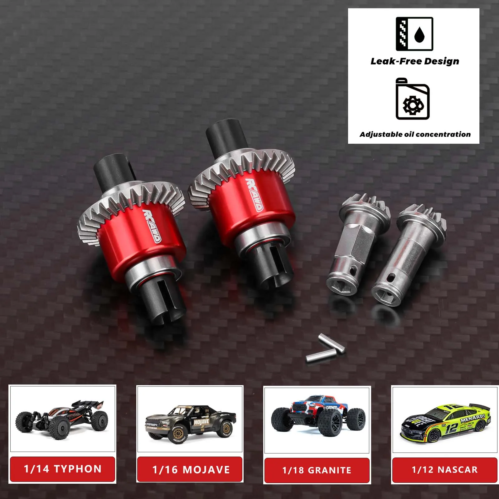 RCAWD Front Rear Differential 30T & 12T Input Gear for ARRMA Typhon Granite Mojave Grom Diff Set ARA311177V2 0.8Mod 3000cSt
