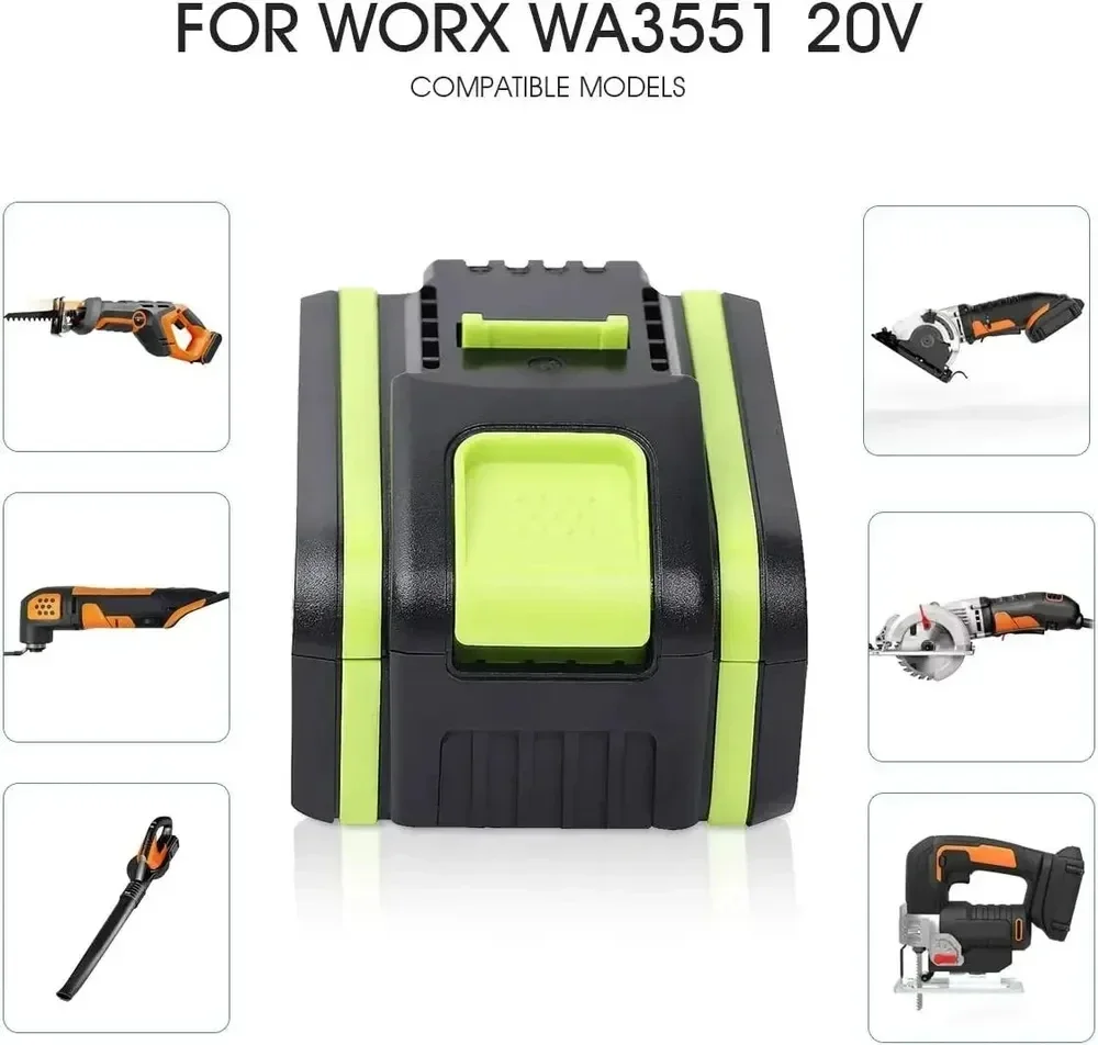 Used for Worx 20V 6.0Ah Battery Replacement Lithium-ion Wireless Power Tool WA3551 WA3572 WA3553 WX390 WX176 WX178 WU26