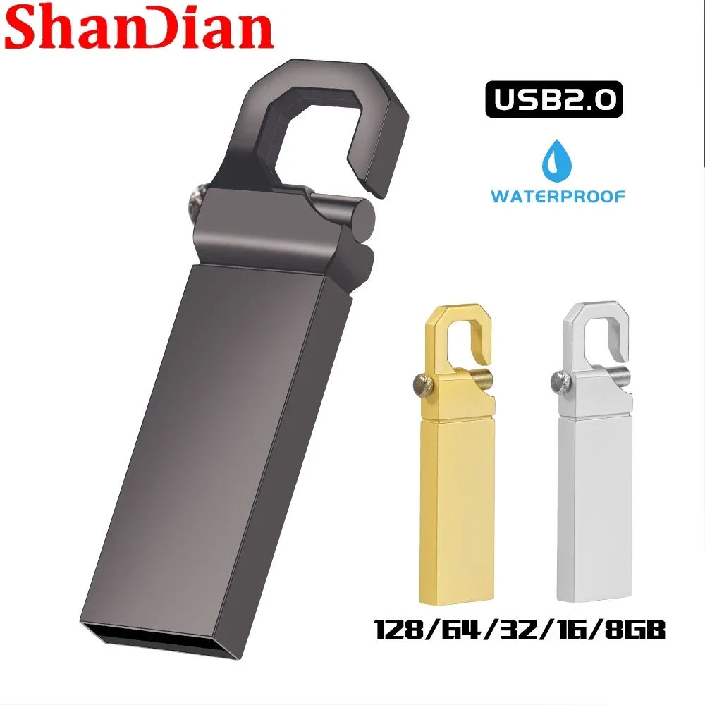 SHANDIAN Metal USB 2.0 Flash Drive 128GB  Portable Memory Stick 64GB 100% Real Capacity Pen Drive 32GB High Speed U Disk 16GB