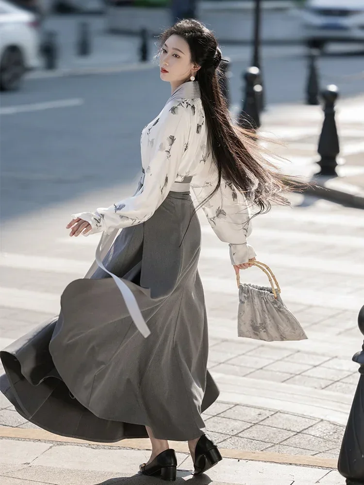 Autumn Winter Flying Sleeves Coat for Women Daily Wear with Sweater and Torn Skirt Chinese Style Original Design Modern Hanfu