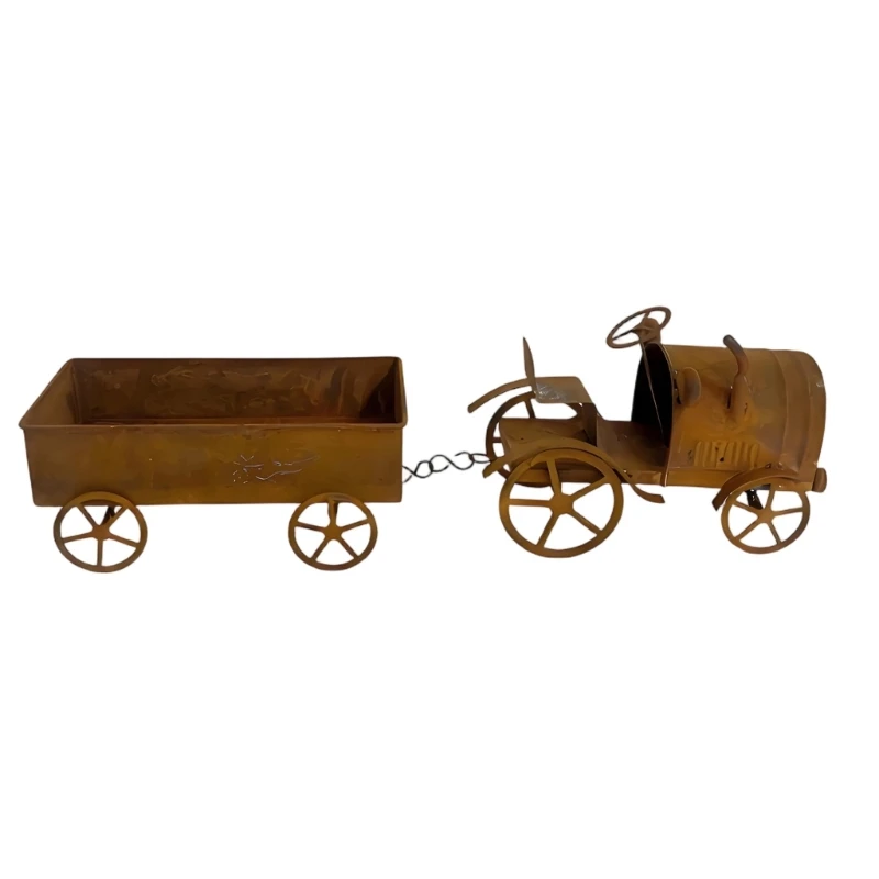 Handcrafted Antique Styles Tractor Shaped Flower Pot For Patios Balcony Garden And Outdoor Decoration Made Of Durable Iron 37JD