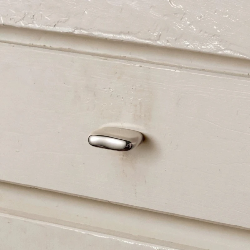 French Vintage Solid Brass Drawer Handles Titanium Silver Modern Curved Cabinet Door Pull Hardware for Furniture & Closet Doors