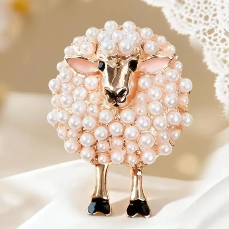1Pcs Unisex 2-color Lovely Year Of The Goat Animal Party Brooch Pin Gifts Imitation Pearl Sheep Brooches For Women