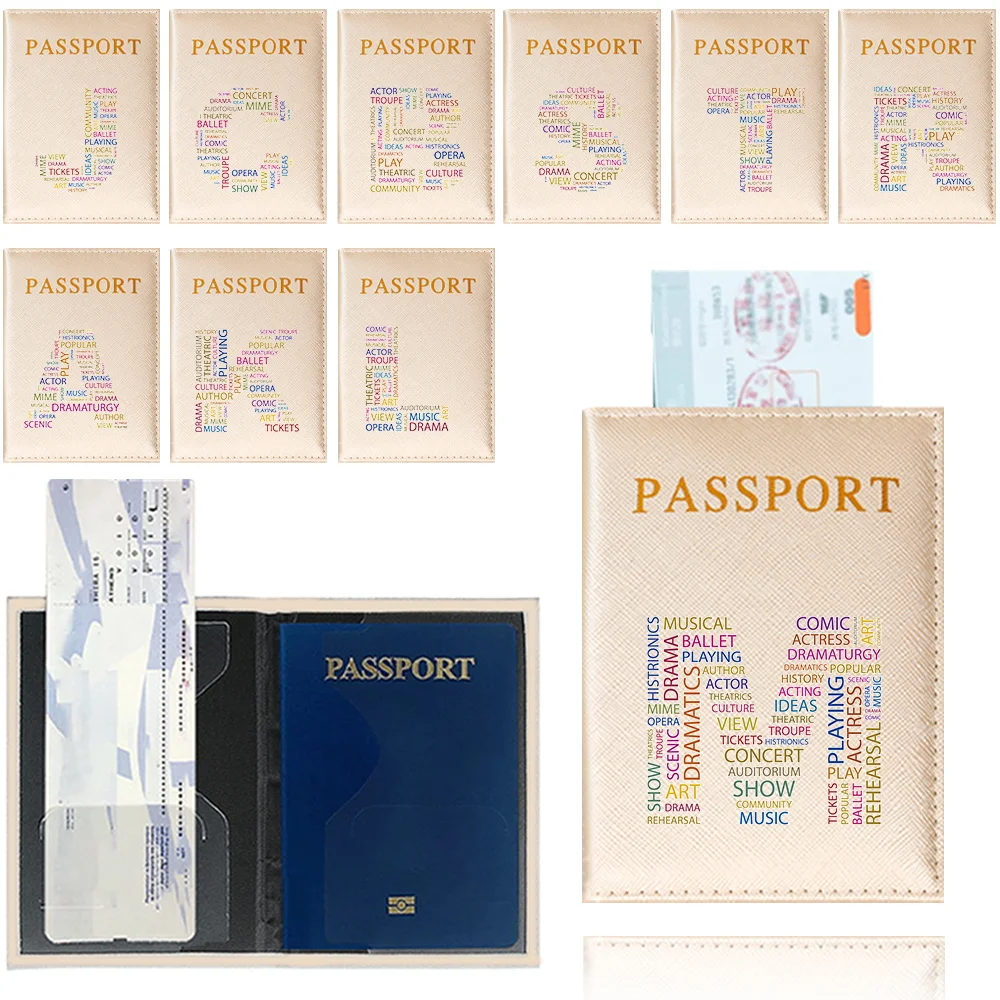 Funda de pasaporte de moda para mujer, letras de texto impresas, soporte para tarjeta de identificación, billete de viaje, estuche para pasaporte, accesorios de viaje