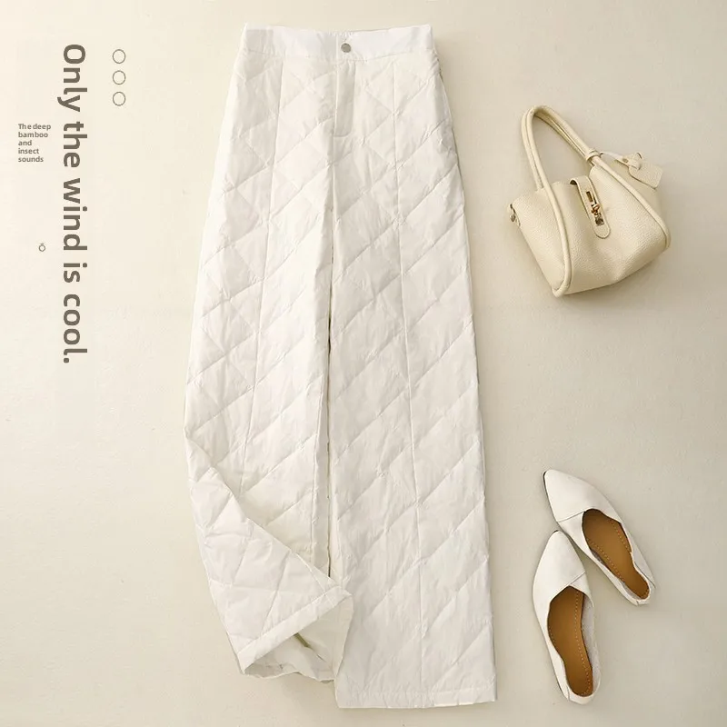 Pantaloni di cotone a vita alta Pantaloni invernali da donna Faion Gamba dritta Thiened Pantaloni di cotone a vita alta casual di piccole dimensioni Lunghezza gamba...