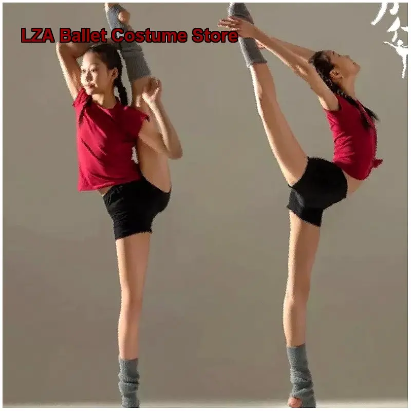 Youth Dance Children's Modern Performance Red Pure Cotton T-Shirt Shorts with "Fanghua" and "Yimeng Song"