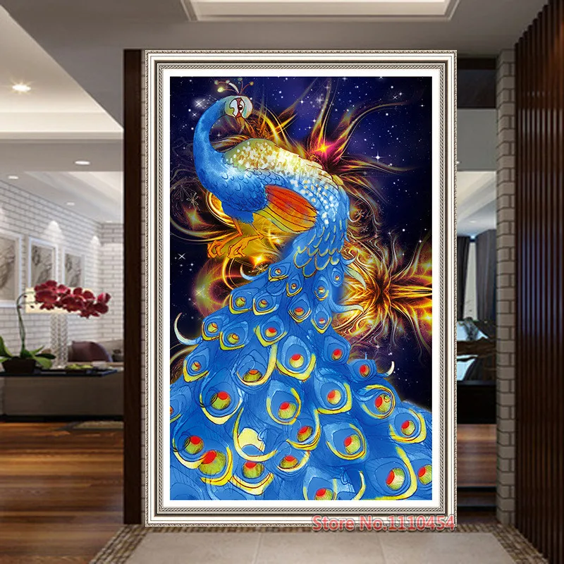 YGS-124 DIY 5D Full Diamonds Embroidery The peacock spreads its tail feathers Round Diamond Painting Cross Stitch Diamond Mosaic