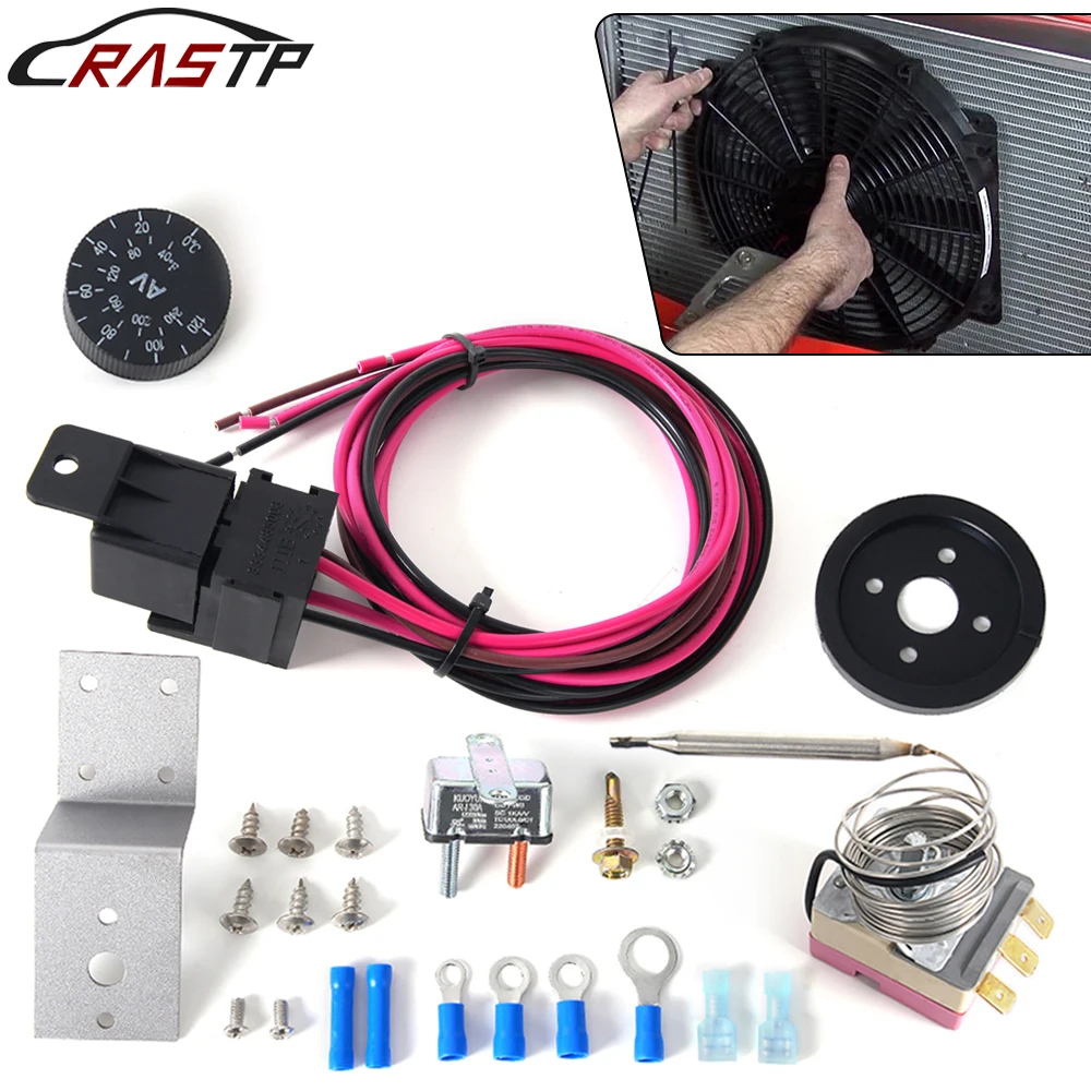 

RASTP-Adjustable 60A Thermostat Control 32F To 248F Relay Wire Kit With Temperature Probe Sensor For Electric Radiator Fan WH003
