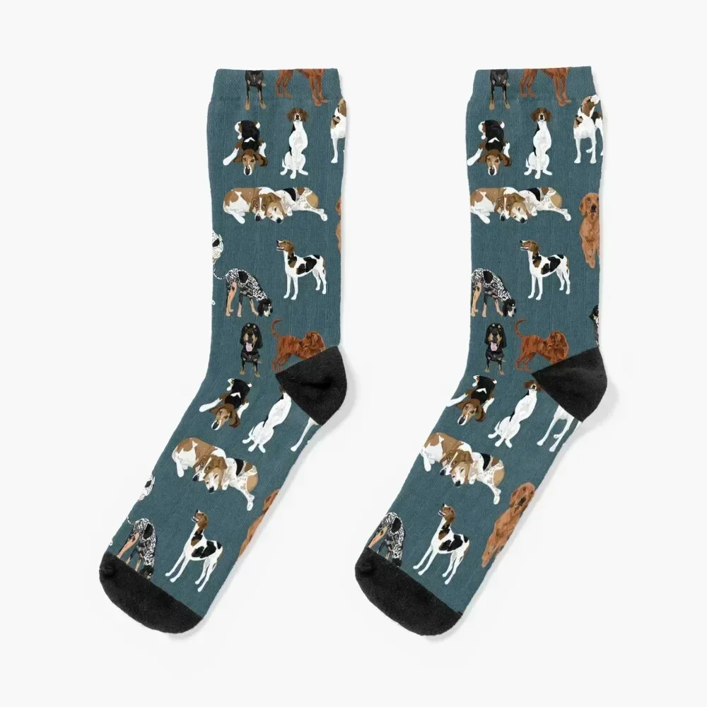 

Coonhounds on Dark Teal Socks Run professional running cycling japanese fashion Socks For Women Men's