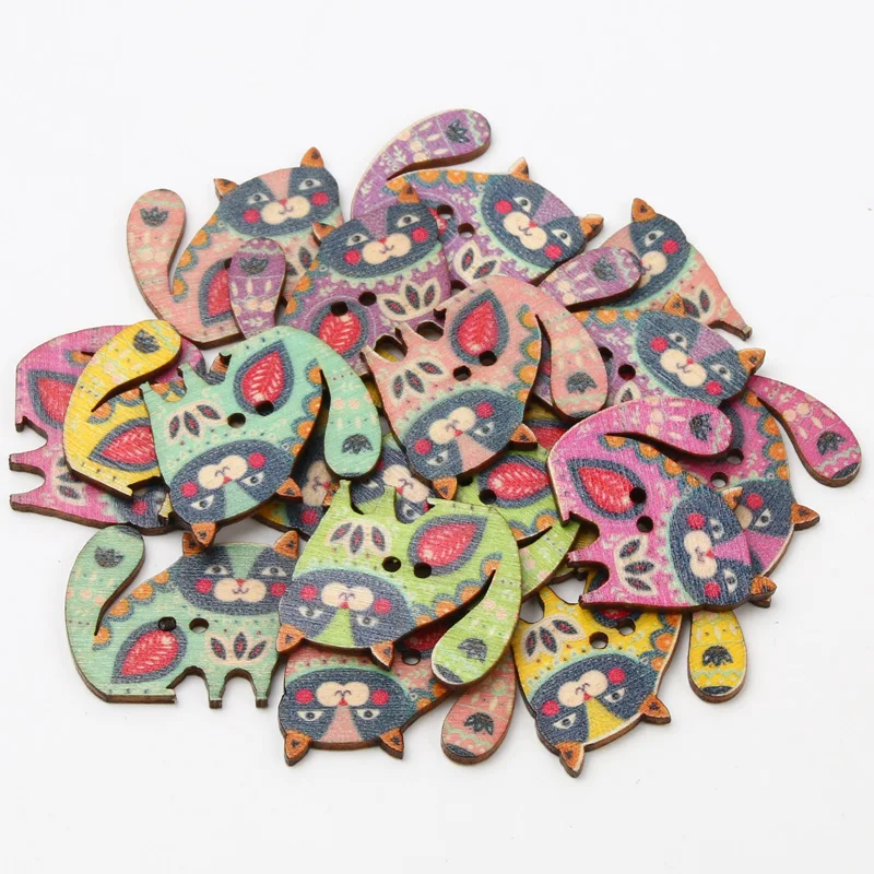 30pcs Mixed Color Pattern Cats 30mm Buttons 2 Holes Sewing Crafts Clothing Decoration Scrapbook Diy Handmade 30x25mm