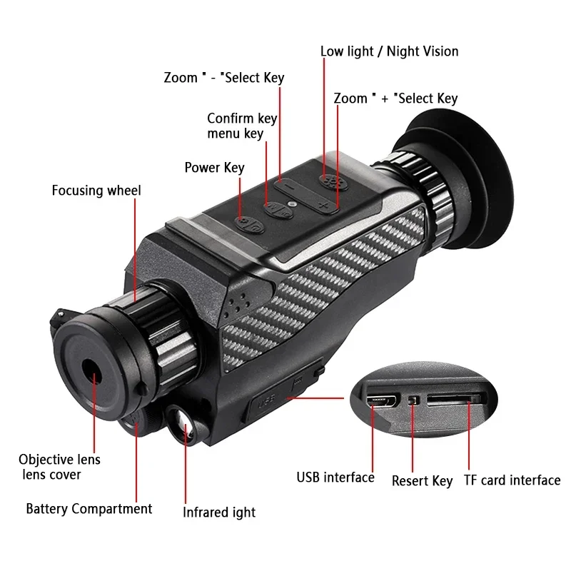 DT18 Portable Monocular Telescope 2.5K Night Vision Monocle Infrared Optical 4X Zoom 1080P Night Vision for Hunting Camping