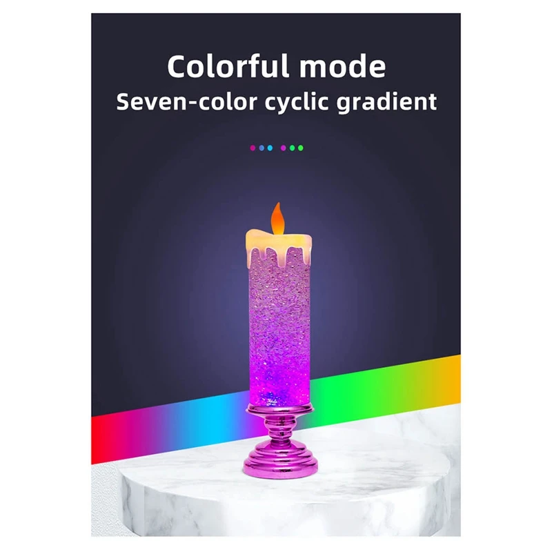 Bougie d'eau LED Proxy avec paillettes, sans flamme, lumières de Noël, table de bureau, ci-après les couleur