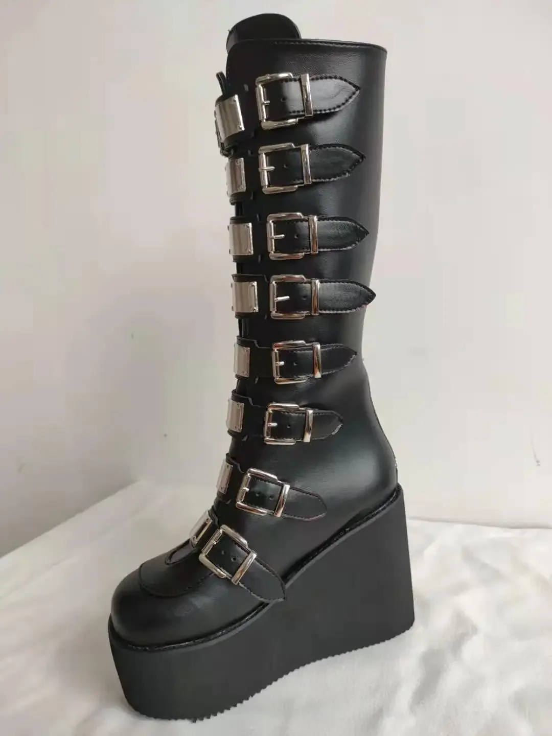 Frauen Stiefel Cosplay Damen High Heel Plattform Keile Frauen Hohe Stiefel Gothic Schnalle Lange Röhre Leder Weibliche Stiefel Plus Si – Detail 16