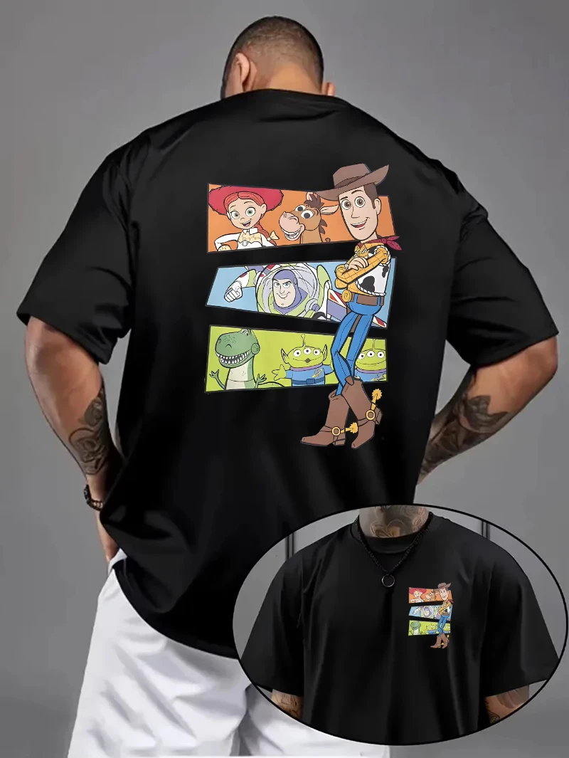 

Мужская футболка «История игрушек Диснея» Вуди и Базз Лайтер — свободная рубашка с короткими рукавами, удобный топ из чистого хлопка с культовым узором