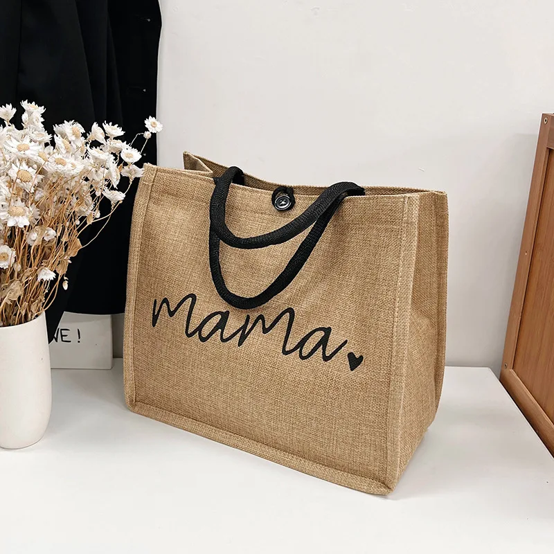 Large Capacity Tote Bag Women Letter Casual Portable Fashion Linen Handbag Shopping Shoulder Bag for Business School Work Travel