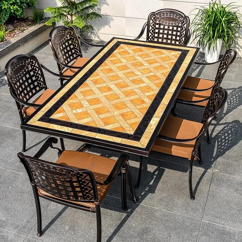 Outdoor Garden Table Terrace Household BBQ Grill Cast Aluminum Courtyard Outdoor Villa Leisure Chairs Outdoor BBQ Table and Chai