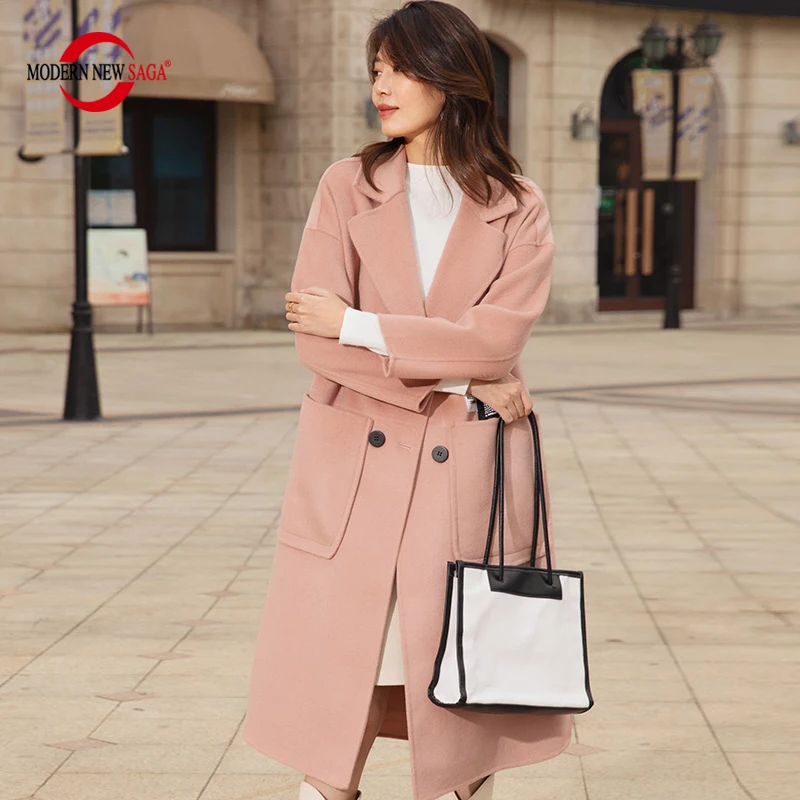 

MODERN NEW SAGA 100% Wool Women Coat Winter Warm Loose Woolen Coat Autumn Elegant Long Jacket Female Cashmere Coats Trench Coat