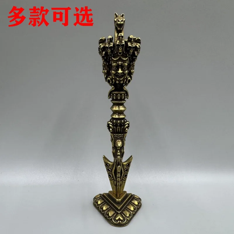 Tibetan Five-Pronged Handle Brass Three-Sided Horse Head Vajra Ornament