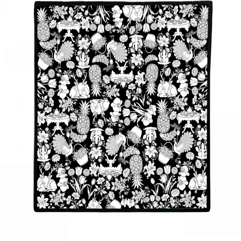 Black White Tropical Flora Fauna Sketch Comfort Blanket Portable Warm Cover DIY blanket For Travel Camping Lounge Scenes