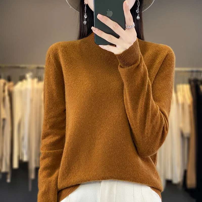 ZYCZCXX 100% Merino wool cashmere sweater women\'s half turtleneck pullover Autumn and winter new fashion knitted warm top basic