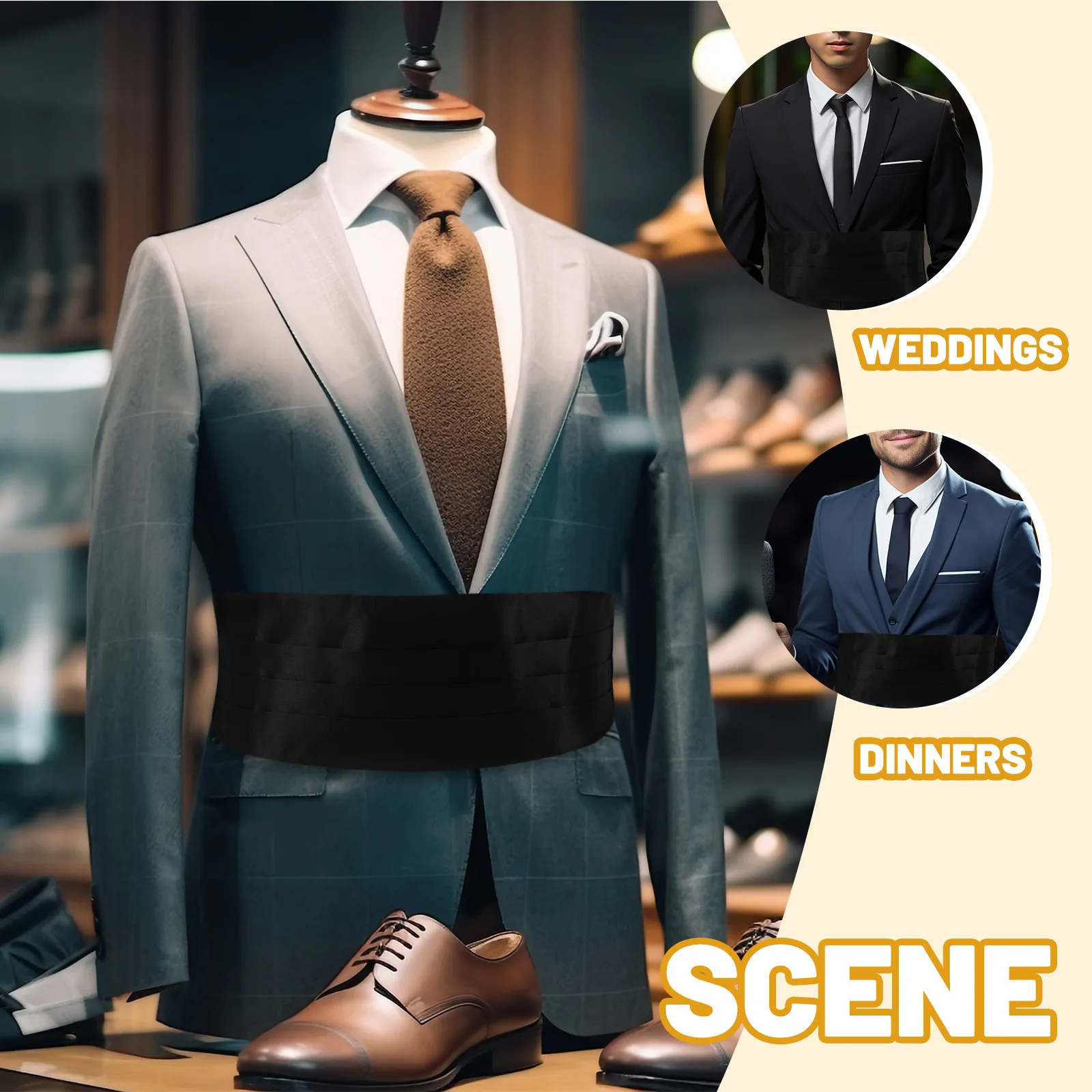 

Tuxedo Cummerbund Men Short Corset Waistband Black Adjustable Suit Waist Support Gentleman Formal Evening Accessories