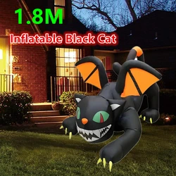 1.8M/6FT Halloween inflatable black cat, LED light, large outdoor garden decoration, holiday courtyard props