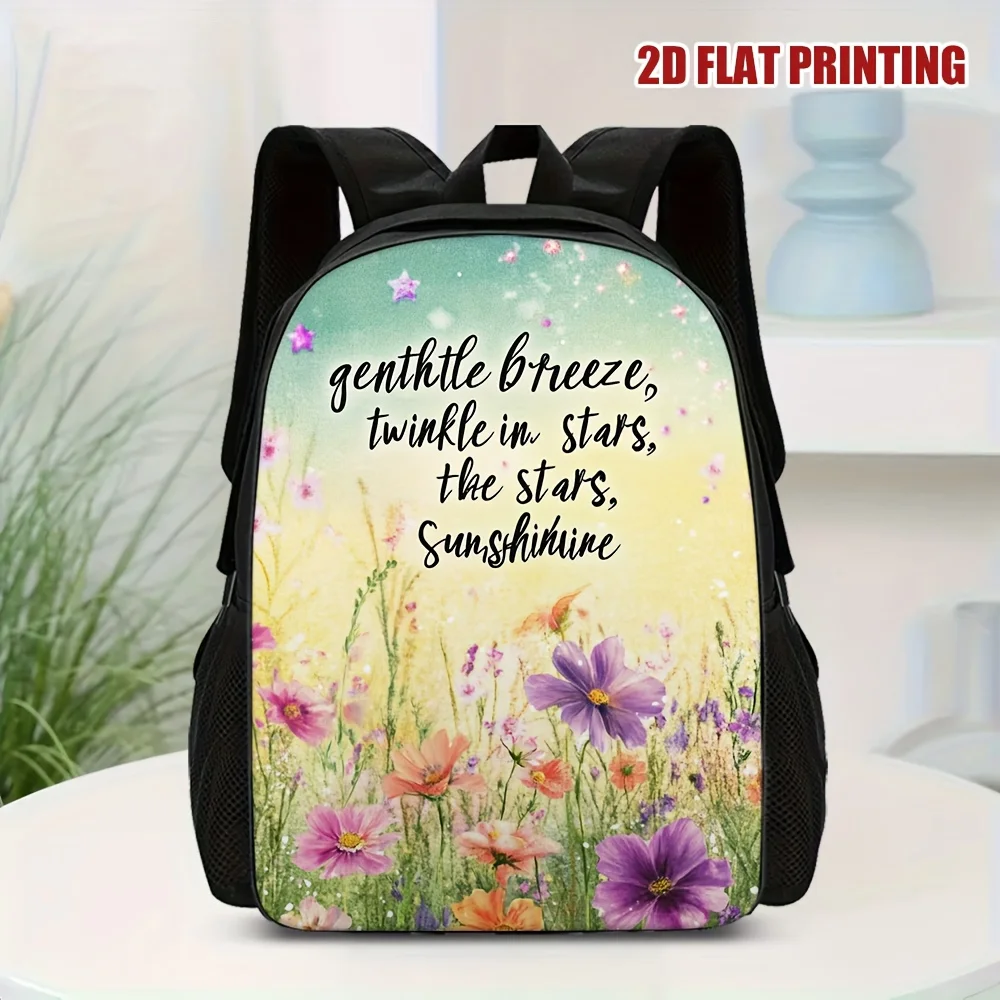 

1 piece/piece, floral printed backpack - light casual style with zipper seal, elegant flower field pattern, suitable for school