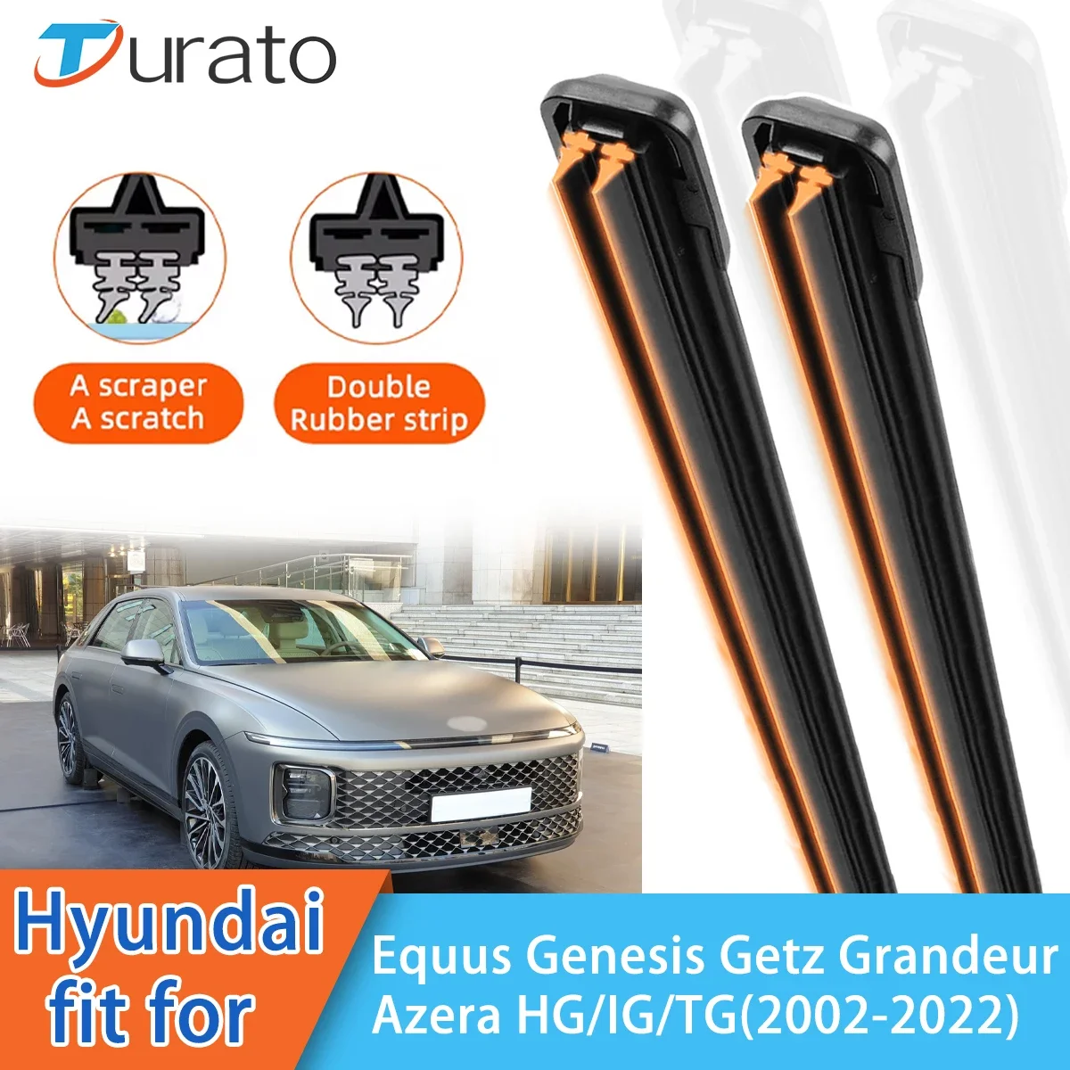 For Hyundai Equus Genesis Getz Grandeur Azera HG/IG/TG Front Windscreen Wipers Double Rubber Car Wiper Blades Car Accessories