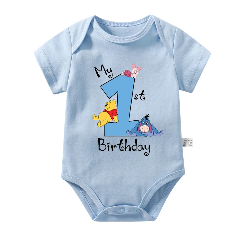 Roupas de algodão de manga curta para bebês meninos e meninas, It\'s My 1st Birthday, Winnie the Pooh, roupas de festa, presentes de banho