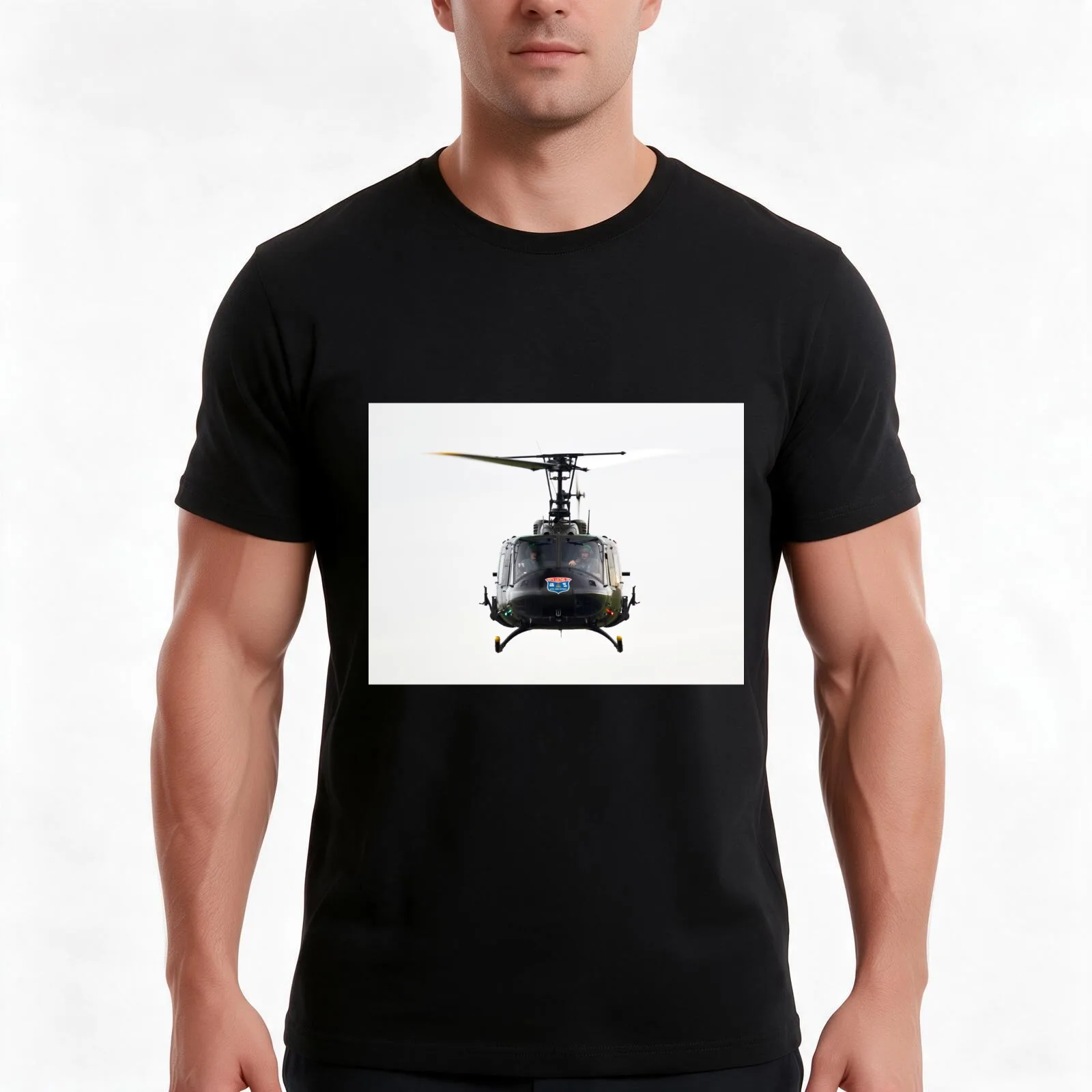 Bell UH-1H Iroquois head-on T-Shirt, Summer Casual Cotton Tee, Oversized Streetwear Tops, Vintage Graphic Print, 100% Cotton