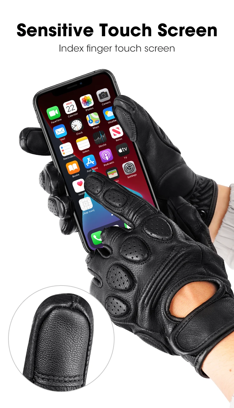 Full Leather Motorbike Gloves Waterproof Knuckle Protection Classic Motorcycle Gloves with Palm Sliders SHGS009