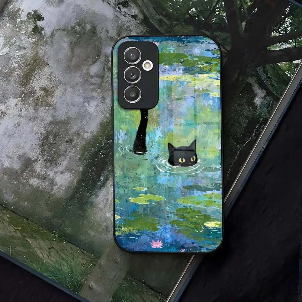 

Чехол для телефона Art Black cat Glass для Samsung Galaxy S24 S25 S22 S20 S23 S21 Ultra Fe Plus A16 A34 A54 A24 A52 A53 Coque